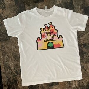 Bella Canvas White Kids Tee with Pink Yellow Green Castle Graphic